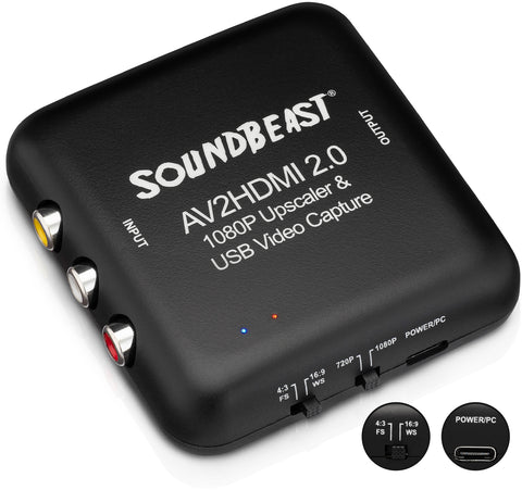 SoundBeast AV to HDMI Converter & Recorder 2.0 | Upscale AV RCA Composite to 1080P HDMI TV | For VCR, VHS, DVD, Camcorder, Hi8, Gaming Systems