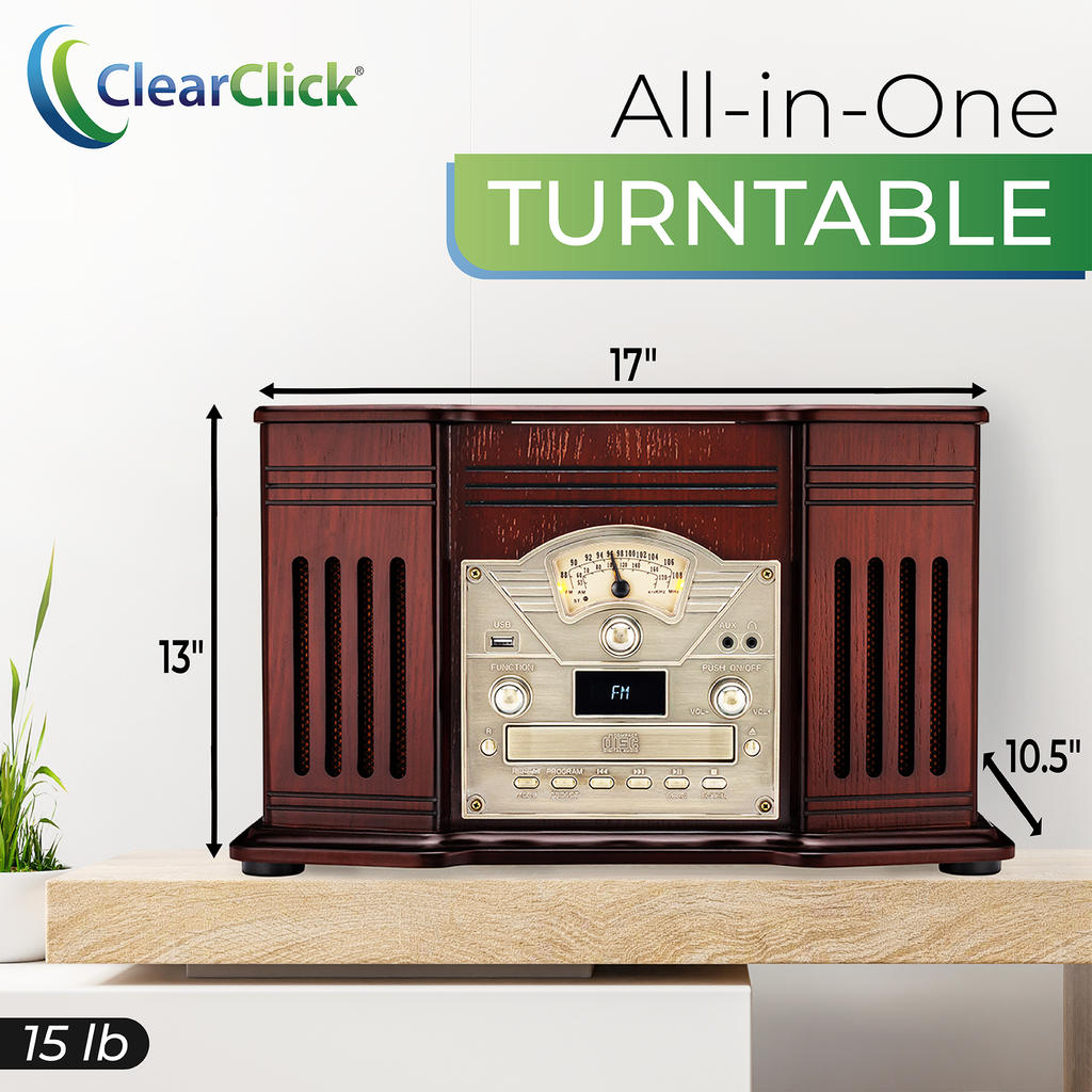 ClearClick Vintage Suitcase Turntable with Bluetooth & USB Classic Wooden Style ClearClick Vintage Suitcase Turntable with Bluetooth & USB Classic Wooden Style