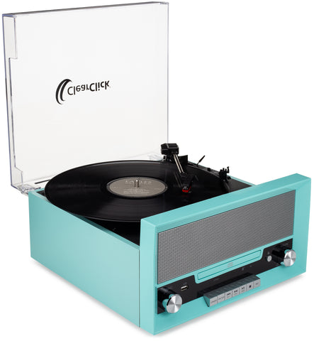 All-In-One Turntable with CD Player, FM Radio, Bluetooth, Aux-In, & USB