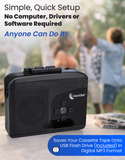 Cassette Tape to USB 2.0 (Second Generation) | Convert Cassette Tapes to Digital MP3 Audio Files on USB Flash Drive | File Splitting Feature | Instant Setup | No Computer Required