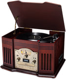 All-in-One Vintage-Style Turntable | 3-Speed Record Player, Bluetooth, CD Player, Cassette Tape Player, AM/FM Radio, Aux In, Headphone Jack, USB Playback & Recording, Built-In Speakers, Handmade Wooden Exterior