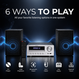 SoundBeast® CD Player Radio Stereo Shelf System with Two 30W Bookshelf Speakers | Bluetooth, Optical, & Aux Input | FM Radio | USB Playback | Alarm Clock | Remote Control