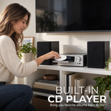 SoundBeast® CD Player Radio Stereo Shelf System with Two 30W Bookshelf Speakers | Bluetooth, Optical, & Aux Input | FM Radio | USB Playback | Alarm Clock | Remote Control