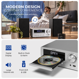 SoundBeast® CD Player Radio Stereo Shelf System with Two 30W Bookshelf Speakers | Bluetooth, Optical, & Aux Input | FM Radio | USB Playback | Alarm Clock | Remote Control