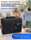 Cassette Tape to USB 2.0 (Second Generation) | Convert Cassette Tapes to Digital MP3 Audio Files on USB Flash Drive | File Splitting Feature | Instant Setup | 16 GB USB Drive Included