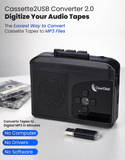 Cassette Tape to USB 2.0 (Second Generation) | Convert Cassette Tapes to Digital MP3 Audio Files on USB Flash Drive | File Splitting Feature | Instant Setup | No Computer Required