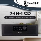 Stereo Shelf System | CD Player, Bluetooth, FM Radio, USB Playback, Aux in, Optical in, Alarm Clock, & Remote Control
