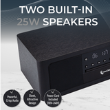 Stereo Shelf System | CD Player, Bluetooth, FM Radio, USB Playback, Aux in, Optical in, Alarm Clock, & Remote Control