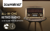 SoundBeast All-in-One AM/FM Radio | CD Player, Bluetooth Input, USB Playback & Recording, SD Card Playback, Aux Input | Built-in Speakers | Handmade Wooden Exterior
