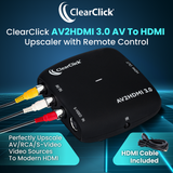AV to HDMI Converter 3.0 (Third Generation) | Converts RCA or S-Video to 1080P HDMI | Upscaler with Remote Control for Image Adjustment | For VHS, VCR, Camcorder, DVD, TV, Gaming Systems | Works with PAL & NTSC