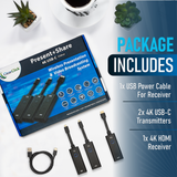 Present+Share (4K USB-C Edition) | Wireless Presentation & Video Broadcasting System for Laptops & Smartphones | Two 4K USB-C Transmitters | One 4K HDMI Receiver