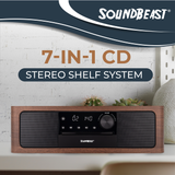 SoundBeast Stereo Shelf System | CD Player, Bluetooth, FM Radio, USB Playback, Aux in, Optical in, Alarm Clock, & Remote Control