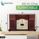 All-in-One Vintage-Style Turntable | 3-Speed Record Player, Bluetooth, CD Player, Cassette Tape Player, AM/FM Radio, Aux In, Headphone Jack, USB Playback & Recording, Built-In Speakers, Handmade Wooden Exterior