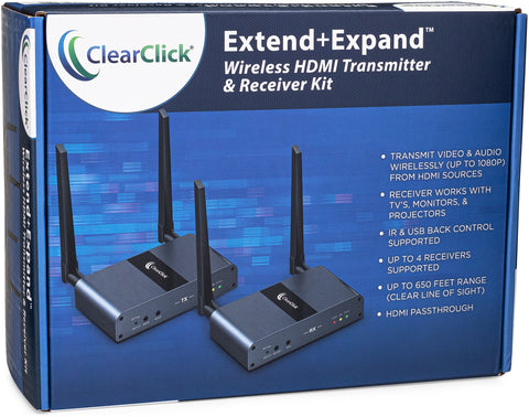 Clearclick Extend+Expand Wireless HDMI Transmitter & Receiver Kit - 5 GHz, Up to 650' Range, IR & USB Transmission (1 Transmitter + 1 Receiver Kit