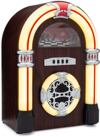 Jukebox Bluetooth Speaker with Lights & Aux-in | Retro Style Handmade Wooden Exterior