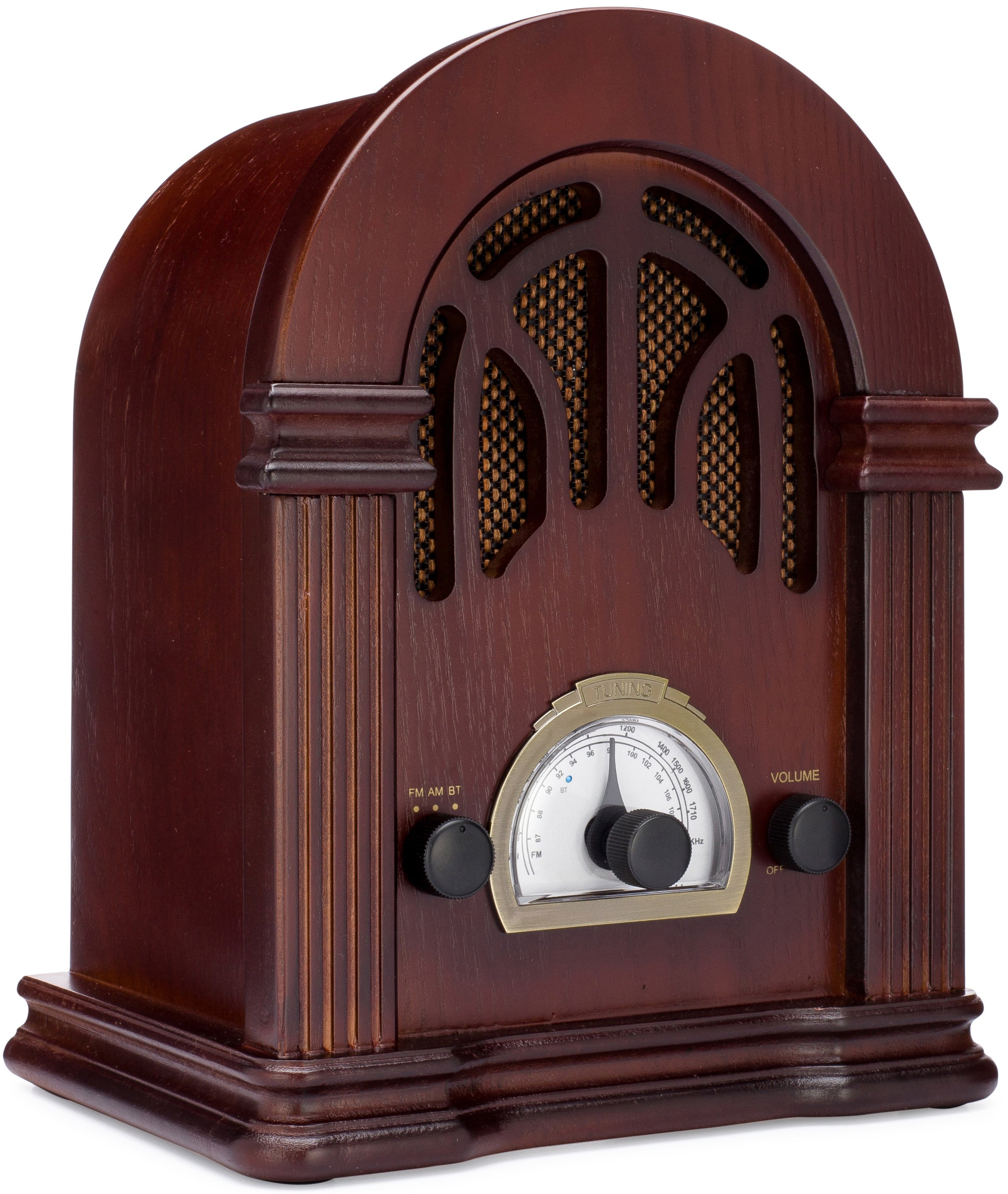 ClearClick Radio AM/FM de estilo retro clásico vintage con Bluetooth,  entrada auxiliar y USB, exterior de madera hecha a mano, marrón oscuro,  Marrón