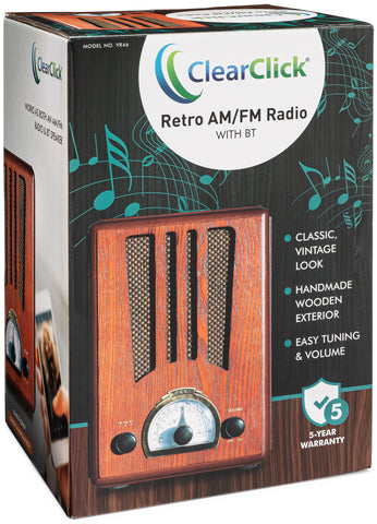 Classic Vintage Retro Style AM/FM Radio with Bluetooth (Model VR47) (BOX  DAMAGED UNIT)