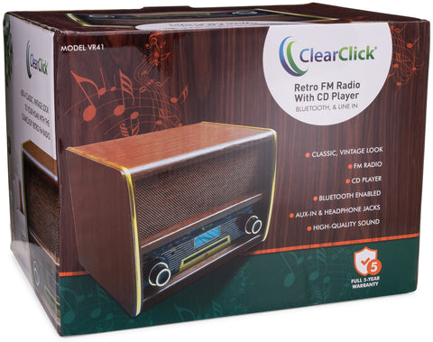 ClearClick Classic Vintage Retro Style AM FM Radio with Bluetooth & Aux-in