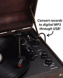 Vintage Wooden Suitcase Turntable with Bluetooth & USB (Model VT32)